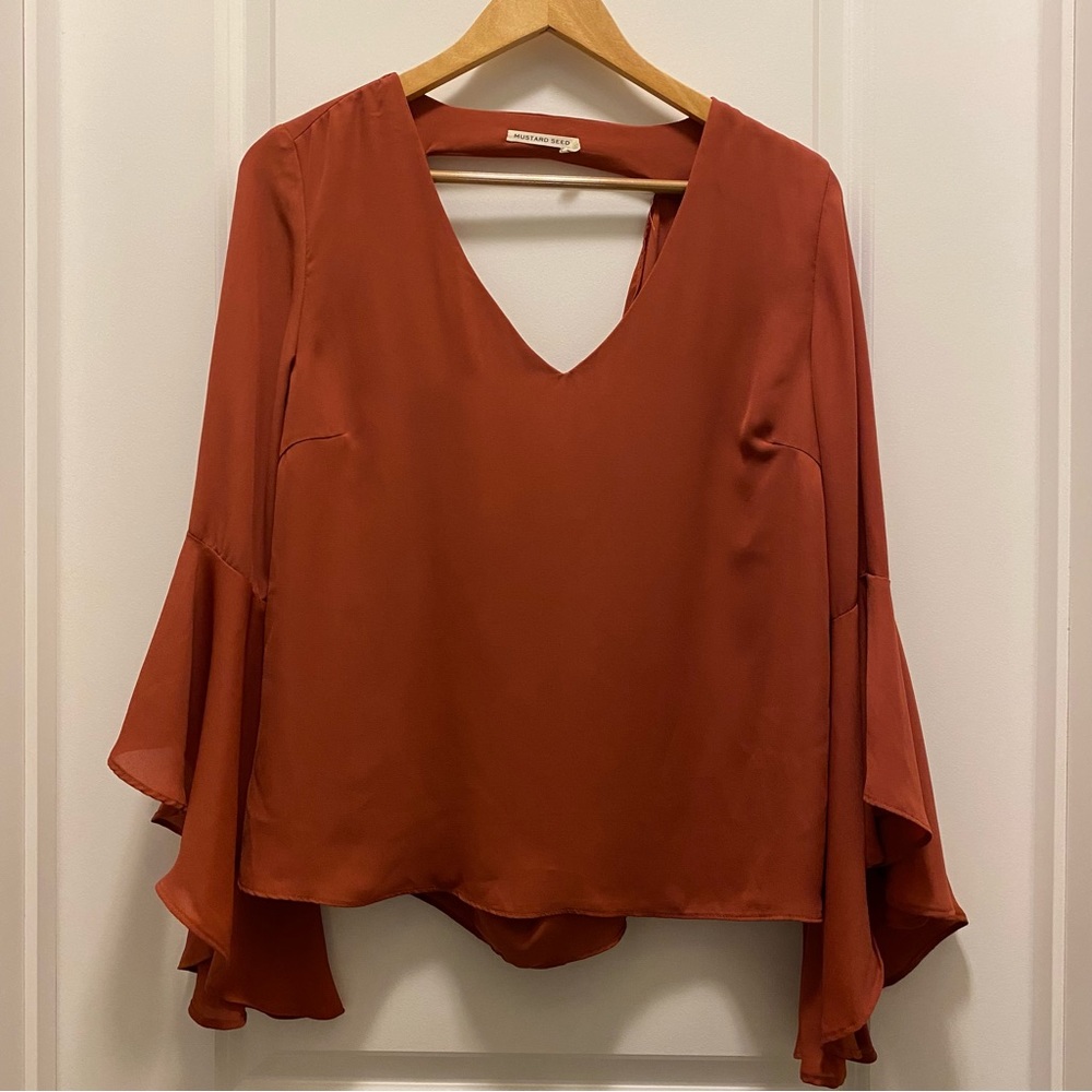 Rust Pink / Burnt Orange Flowy Open Back Blouse